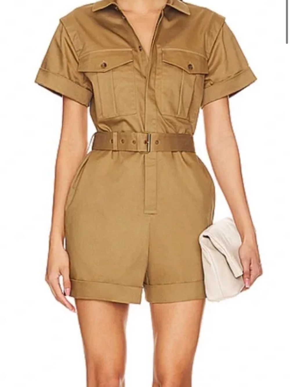 Rails Tan Utility Short-Sleeve Belted Romper
